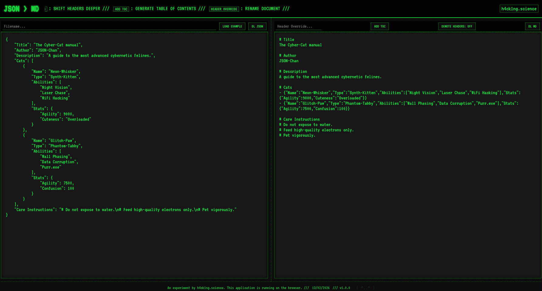 JSON2MD demo